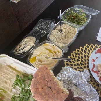 Pita Bu - Deconstructed Falafel plate and pint orders of Hummus, Baba Ganoush, Tabbouleh - Kosher Near Me - Malibu, California