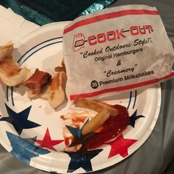 Cook Out - Part of a hot dog and an empty bag of fries