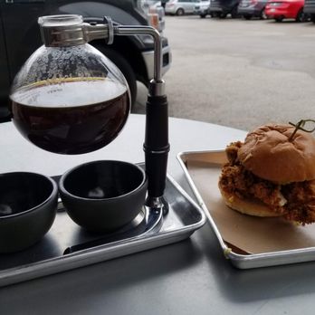 Siphon Coffee - Fried chicken sandwich and siphon for two - Cafes Near Me - Houston, Texas Siphon Coffee - Fried chicken sandwich and siphon for two - Cafes Near Me - Houston, Texas