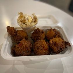 The Lab at Factory Square - "Golden Snitch Hush Puppies" (golden fried hush puppies served with candied walnut and rum honey butter")
