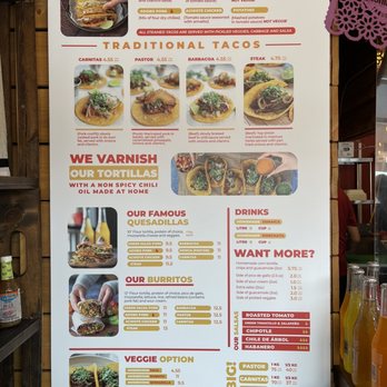 Enchilados Taqueria - Menu board affixed to the wall next to the order window/cashier. - Mexican Near Me - Toronto, Ontario