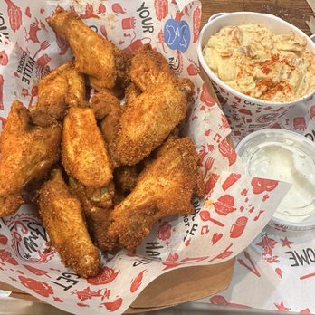Fry the Coop - Traditional Wings with potato salad - American Near Me - Joliet, Illinois Fry the Coop - Traditional Wings with potato salad - American Near Me - Joliet, Illinois