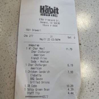 Habit Burger & Grill - Receipt - Burgers Near Me - Oxnard, California Habit Burger & Grill - Receipt - Burgers Near Me - Oxnard, California