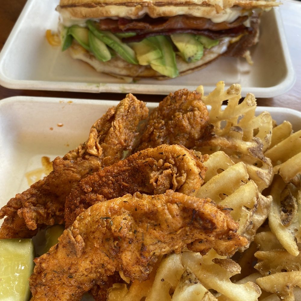 Bruxie - Kickin' Chicken Fried Chicken, Cheesy added bacon and avocado. - Sandwiches Near Me - Orange, California