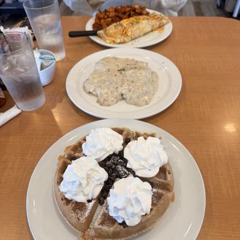 La Croisette - Waffle, Biscuits and Gravy, and an Omlette with potatoes - Breakfast & Brunch Near Me - St. Pete Beach, Florida