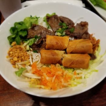 Pho Old Town - Rice vermicelli with BBQ sliced-beef and egg rolls - Vietnamese Near Me - Katy, Texas