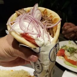 Pork souvlaki sandwich, really large Pork souvlaki sandwich, really large