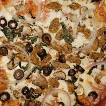 MOD Pizza - Sausage pizza with mushrooms,  olives, red onion and basil. - Fast Food Near Me - Fort Worth, Texas