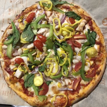 Blaze Pizza - Plain pizza with spinach, chicken, banana peppers, green peppers, tomatoes - Salad Near Me - Gainesville, Florida