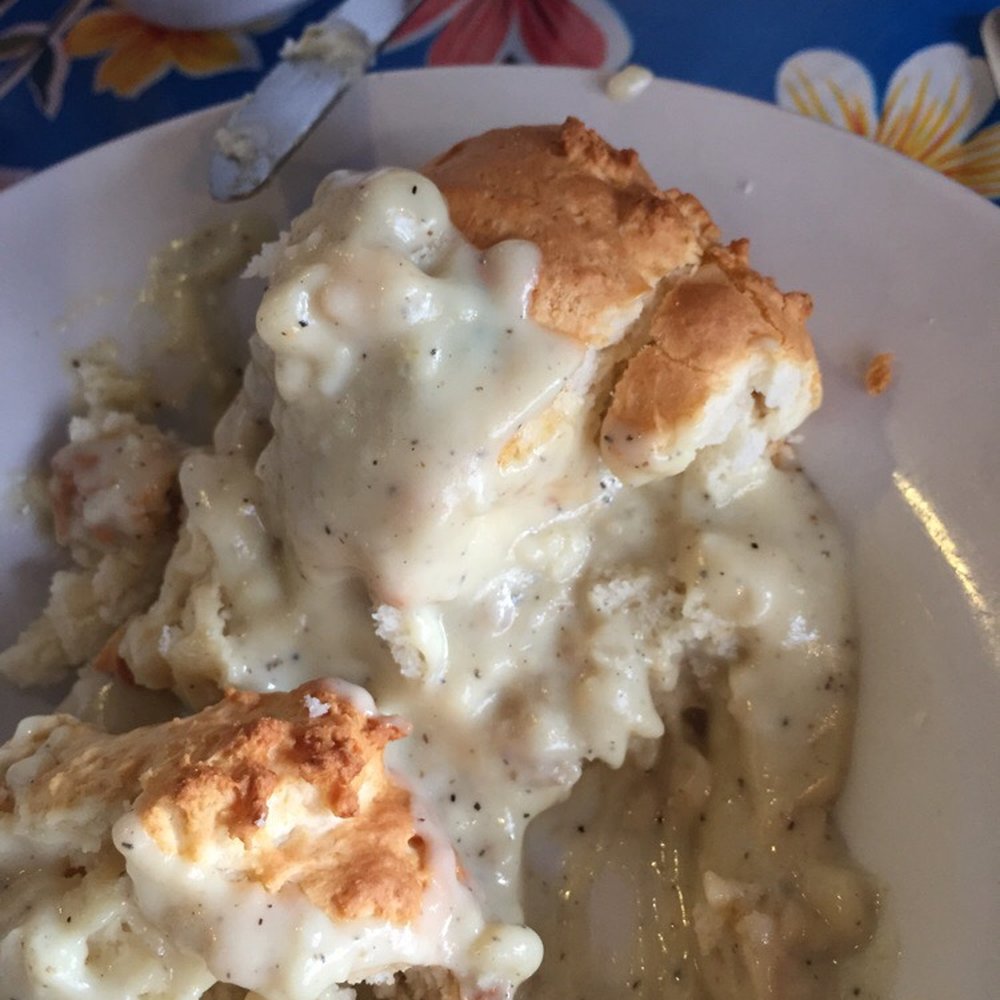 Beach Break Cafe - Breakfast items comes with either toast, coffee cake or biscuits and gravy! Fluffy biscuits and peppery gravy! - Breakfast & Brunch Near Me - Oceanside, California