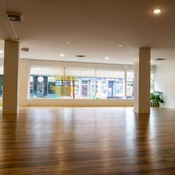 Tru Yoga - Our practice space, with windows overlooking South Ave.