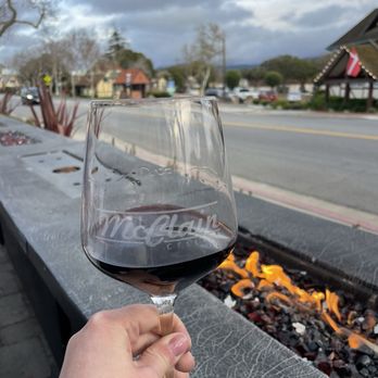 McClain Cellars - Patio seating with fire - Wine Tasting Room Near Me - Solvang, California