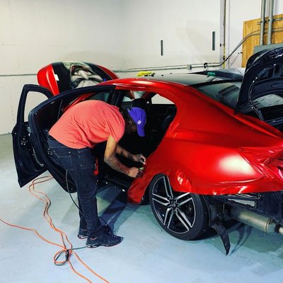 FULL WRAP - HONDA ACCORD FULL WRAP IN SATIN RED & RIMS WRAP IN SURF BLUE