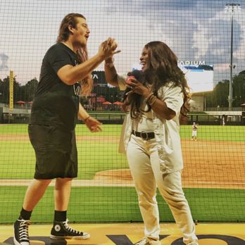 Segra Stadium - On-air personality Tameka Bright and fan - Stadiums & Arenas Near Me - Fayetteville, North Carolina Segra Stadium - On-air personality Tameka Bright and fan - Stadiums & Arenas Near Me - Fayetteville, North Carolina