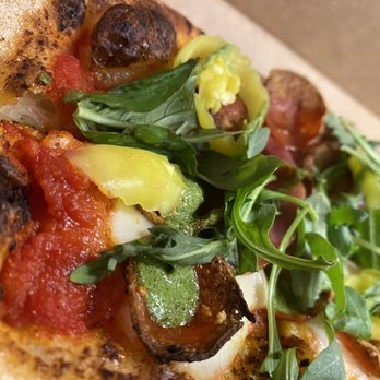 &pizza - The Maverick with banana peppers and arugula added.  Soft opening - Pizza Near Me - Baltimore, Maryland