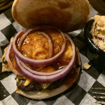 Deep Deuce Grill - My Theta Burger add purple onions and sub the black bean burger - American Near Me - Oklahoma City, Oklahoma