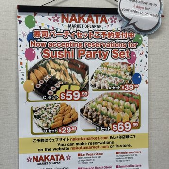 Nakata Sushi - Sushi Party Sets offered - Japanese Near Me - Las Vegas, Nevada