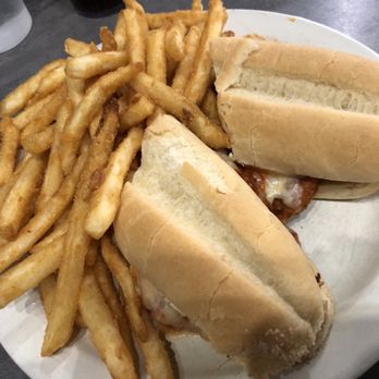 Hi-Stakes Cafe & Bar - Chicken Parm sandwich with fries - Sports Bars Near Me - Spring Lake Park, Minnesota
