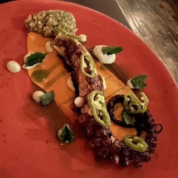 Ember & Ash - Octopus with red pepper purée, castelvetrano olive & marcona almond tapenade - New American Near Me - Philadelphia, Pennsylvania Ember & Ash - Octopus with red pepper purée, castelvetrano olive & marcona almond tapenade - New American Near Me - Philadelphia, Pennsylvania