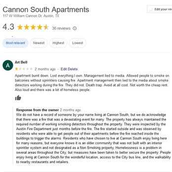 Cannon South Apartments - GOOGLE RESPONSE. DOES THIS SEEM SAFE TO YOU? - Apartments Near Me - Austin, Texas