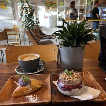 Public Square - Simple Latte with chia parfait(fiber) and beautiful morning carb bite , yum - Coffee & Tea Near Me - La Mesa, California