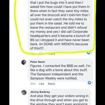 Wendy's - a screenshot of a text message sent to her - Fast Food Near Me - Clinton, North Carolina