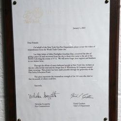 Virginia Beach Fire Training Center - This is a thank you letter from NYC Fire Dept. after 9/11.  Photo taken March 20, 2018.