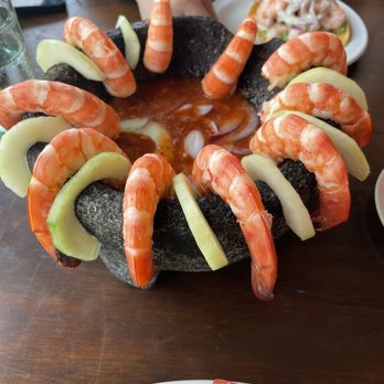 El Muchacho Alegre - Shrimp cocktails.  The salsa or sauce was a bit spicy.  Huge size shrimp, but didn't taste fresh. - Seafood Near Me - Mazatlán, SIN