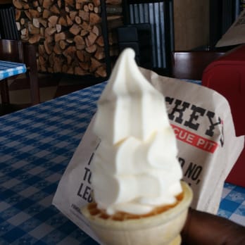 Dickey's Barbecue Pit - All the free ice cream you want.....but can't eat after so much good BBQ.  yes, that's the wood that goes in the smoker. - American Near Me - Duarte, California