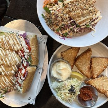 Rockfish Banh Mi, Rockfish Bowl, and Shrimp Toast
