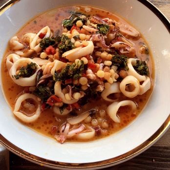Pomp and Circumstance - Calamari Swiss Chard, Fregola, Leek Dashi - Italian Near Me - Brooklyn, New York Pomp and Circumstance - Calamari Swiss Chard, Fregola, Leek Dashi - Italian Near Me - Brooklyn, New York