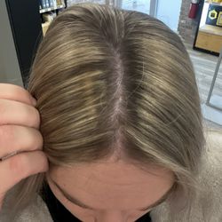 Chatters Hair Salon - Stains on my hair after blonde coloring on the crown of my head.