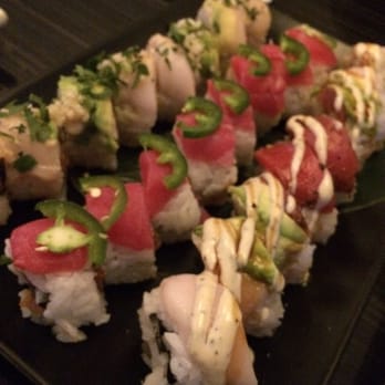 Top Sushi - From left to right: Yummy Roll, Tuna Crunch Jalapeño, and Push Roll - Sushi Bars Near Me - Houston, Texas Top Sushi - From left to right: Yummy Roll, Tuna Crunch Jalapeño, and Push Roll - Sushi Bars Near Me - Houston, Texas