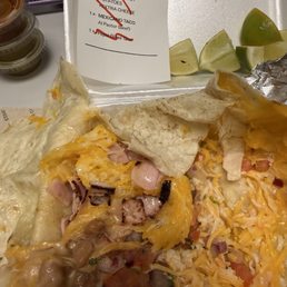 Here's my burrito with only cheese, ham, and a few beans. Here's my burrito with only cheese, ham, and a few beans.