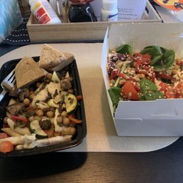 Chicken Picatta, Mediterranean veggies and Greek salad with pita Chicken Picatta, Mediterranean veggies and Greek salad with pita
