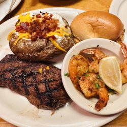 Texas Roadhouse - 8 oz. Filet and Grilled Shrimp Combo  with a loaded baked potato