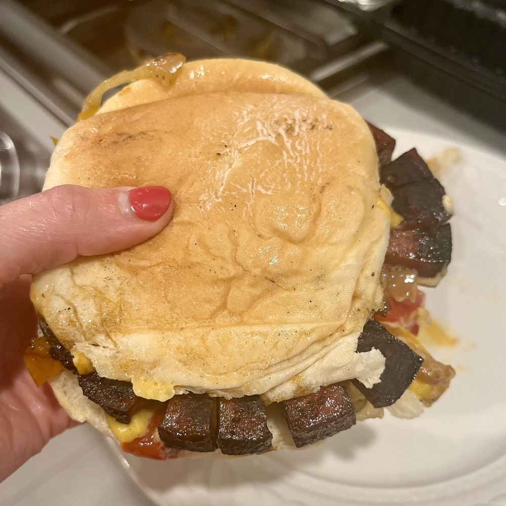 Tsg Bbq - Smoked bologna sandwich with onions and peppers. Very good! Special of the day - Barbeque Near Me - Elma, New York Tsg Bbq - Smoked bologna sandwich with onions and peppers. Very good! Special of the day - Barbeque Near Me - Elma, New York