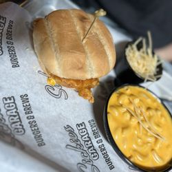 Sickies Garage Burgers & Brews - Crispy Chicken Ranch burger and Macaroni & Cheese