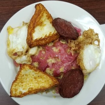 El Patio - Mangu, fried Dominican cheese, Dominican Salami & eggs with Onions - Dominican Near Me - Bogota, New Jersey El Patio - Mangu, fried Dominican cheese, Dominican Salami & eggs with Onions - Dominican Near Me - Bogota, New Jersey