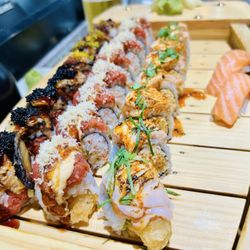 Sushi Zen Japanese Bistro - Golden Dragon Roll, Keller Fire Roll, Charizard Roll and Salmon Sake
