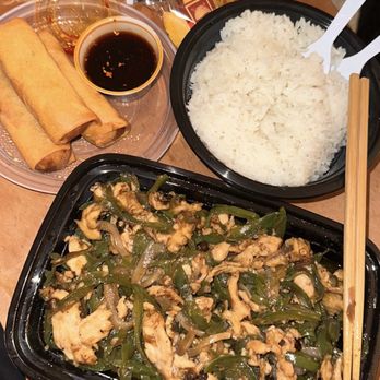 Chen's Wok - E04. Chicken with Hot Pepper, steamed rice and 3 spring rolls! Tasted fresh and was delicious! They have hot chili oil if you ask! (: - Chinese Near Me - Crowley, Texas Chen's Wok - E04. Chicken with Hot Pepper, steamed rice and 3 spring rolls! Tasted fresh and was delicious! They have hot chili oil if you ask! (: - Chinese Near Me - Crowley, Texas