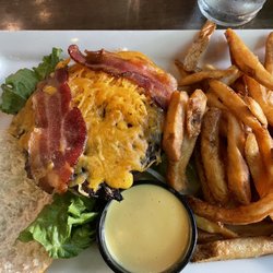 Off the Rak - Bacon cheese burger with side of mustard