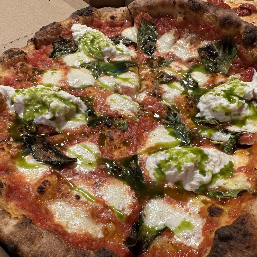 Cosecha Wood Fired Pizza - Margherita with burrata and basil olive oil - Street Vendors Near Me - Tujunga , California
