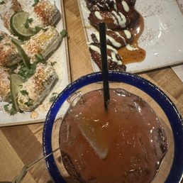 strawberry margarita,  Elote De Calle, honey habanero wings