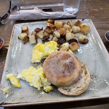 First Watch - This is exactly how their 7 bite scrambled egg special was presented to me other than moving to the side the ketchup and jelly. - Breakfast & Brunch Near Me - Boca Raton, Florida