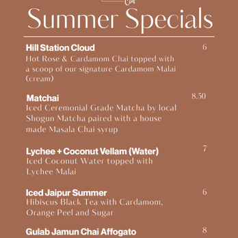 The Chai Box Cafe - Summer 2026 specials. The Lychee + Coconut Vellam (Water) ($7) today was good. - Cafes Near Me - Atlanta, Georgia The Chai Box Cafe - Summer 2026 specials. The Lychee + Coconut Vellam (Water) ($7) today was good. - Cafes Near Me - Atlanta, Georgia