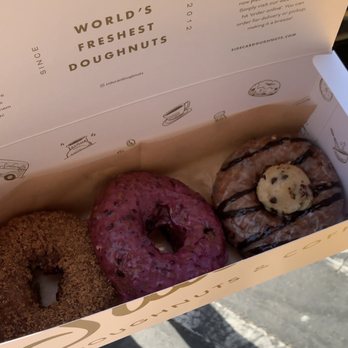 Sidecar Doughnuts & Coffee - Saigon Cinnamon Crumb, Huckleberry, Salted Malted Chocolate Chip Cookie Dough - Donuts Near Me - Costa Mesa, California