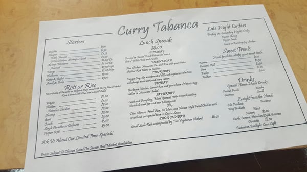 Menu photo 8 Curry Tabanca Greenacres, FL