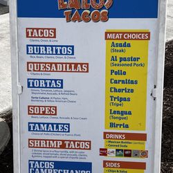 Lalo's Tacos - Menu board March 2024