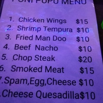 Poni - a menu for a restaurant - Karaoke Near Me - Wailuku, Hawaii